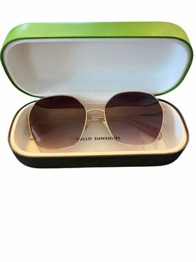 Kate Spade gold rimmed sunglasses with case